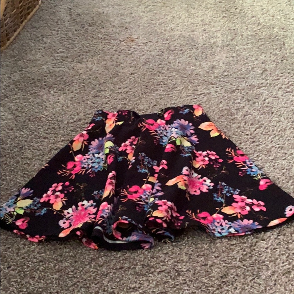 Girls black and floral skater skirt